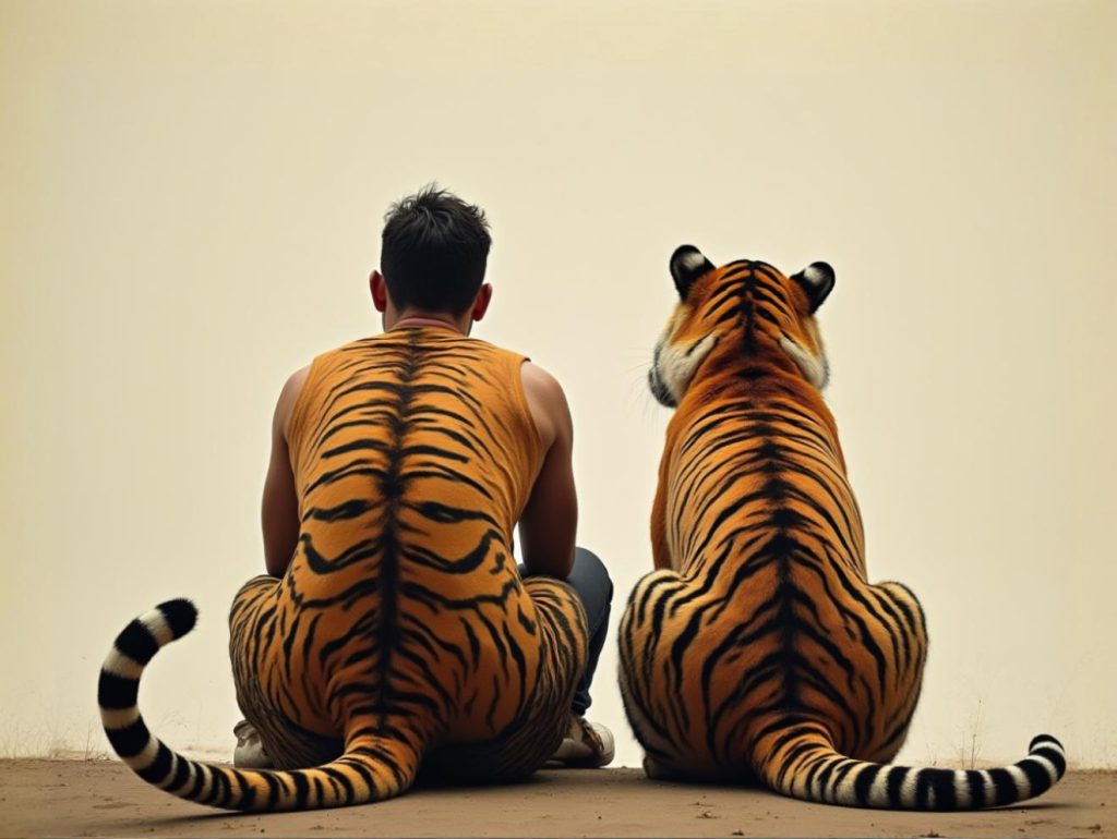 בן אדם וחיה עם זנב