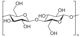 קטע ממולקולות תאית / צלולוז המרכיבות נייר וכותנה: המולקולה היא למעשה פולימר – כלומר מורכבת מהרבה (פולי, מסומן ב-n) יחידות (מר) המחוברות זו לזו. היחידות הבונות עשירות מאוד בקבוצות הידרוקסיל OH שיוצרים קשרי מימן מצויינים עם מים