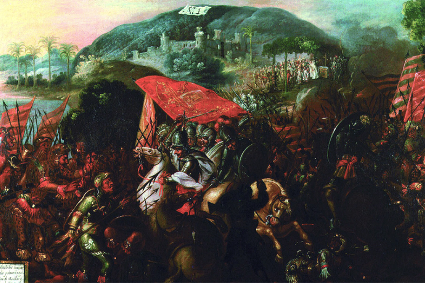 תוך שנים ספורות הביס קורטס את האימפריה האצטקית, גם בזכות המגפות שהתפשטו בעקבות הגעת הספרדים למפרץ מקסיקו. ציור מהמאה ה-17 של קורטס וצבאו נכנסים לעיר טבסקו במקסיקו | ויקימדיה, Artanisen