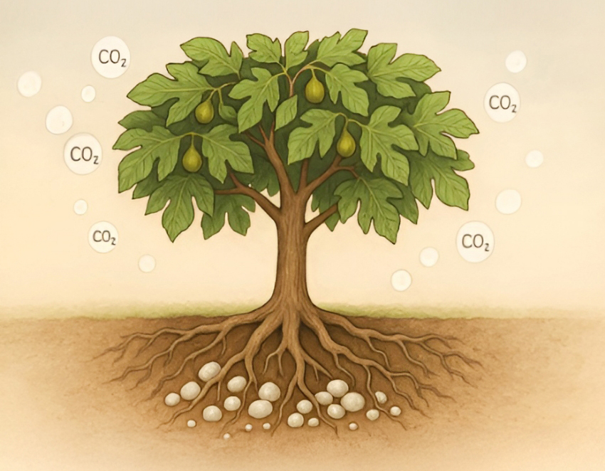 עצי פיקוס מסוימים מסוגלים לאגור סידן פחמתי. הדמיה של עץ פיקוס המנצל פחמן דו חמצני ליצירת סלעים |  דין ברוך באמצעות ChatGPT