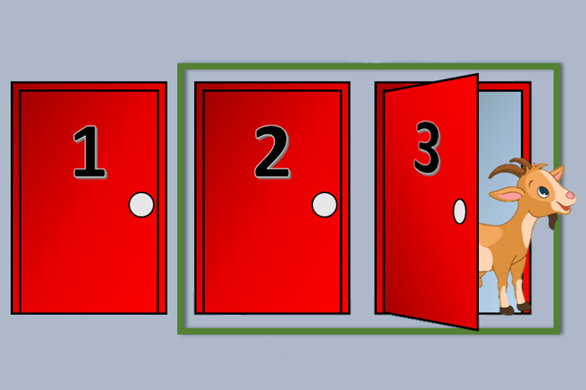 בחרתם בדלת מספר 1. האם תישארו איתה או תעברו לדלת מספר 2? אילוסטרציה של חידת מונטי הול | ויקימדיה, Joaquín Córdova
