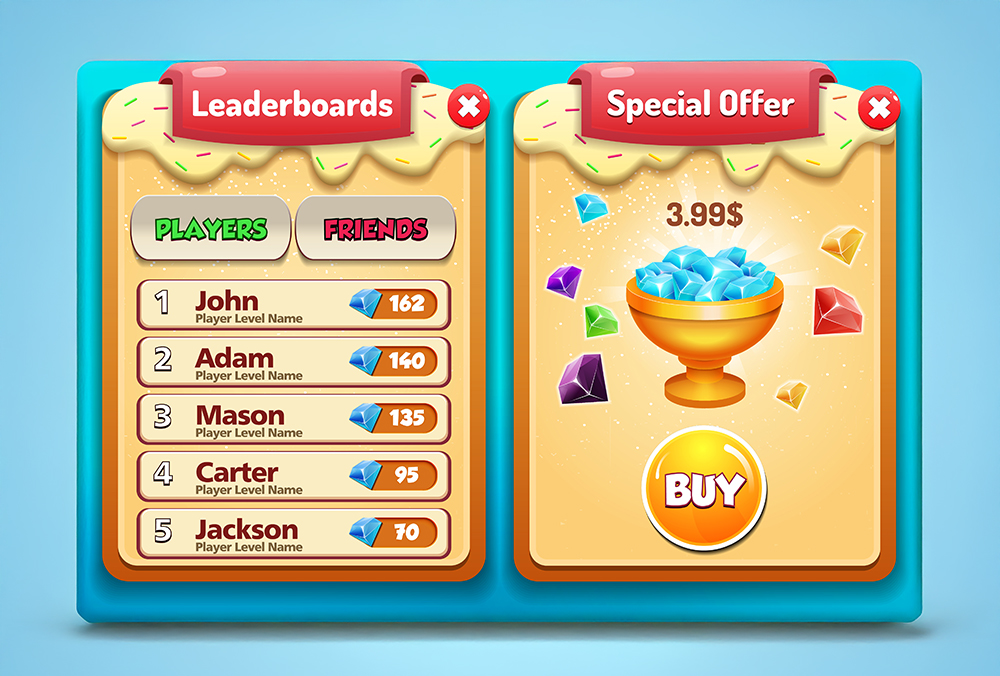 מניפולציות פסיכולוגיות ודפוסי פעולה טכנולוגיים כמו טבלת המובילים, הצעות מיוחדות, דירוג המשחק והקלקה נוספת כדי לצאת מהמשחק. מסך של משחק מחשב | Noobie, shutterstock