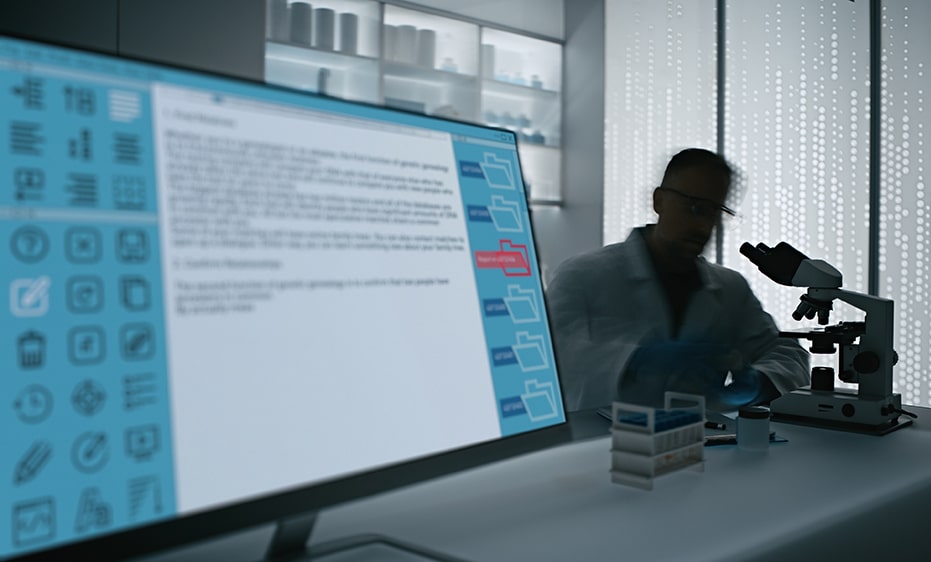 מחוללי הטקסט חוסכים זמן, עבודה ומאמץ, ותוצריהם מוצאים את דרכם גם לכתבי עת מדעיים. מדען במעבדה ומחשב | Marcin Janiec, Shutterstock