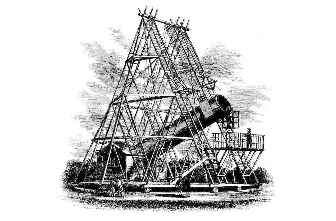 יצירתו המפורסמת ביותר של הרשל הייתה טלסקופ באורך 12 מטרים, שהיה הגדול ביותר בתקופתו והחזיק בתואר הזה במשך 50 שנה. ציור של הטלסקופ | ויקימדיה, ArtMechanic