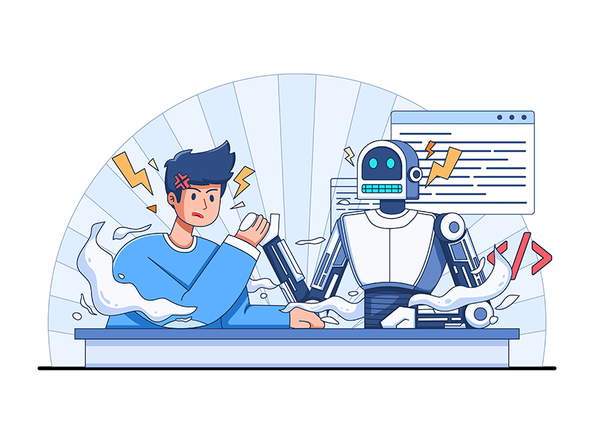 תוצאות המחקר הראו שכושר השכנוע של הבינה המלאכותית השתווה לזה של בני אדם, ולעיתים אף התעלה עליו. אדם ורובוט בתחרות הורדת ידיים | Delook Creative, Shutterstock