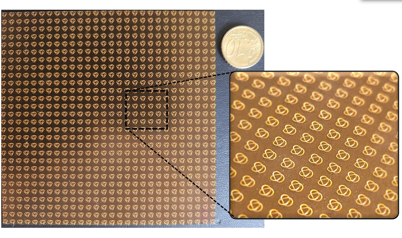 החוקרים פיתחו מטא-משטח המכיל אלפי חלקיקי קשר שהודפסו בהדפסת תלת-ממד ומשנים את קיטוב הפוטונים הפוגעים בהם | Goshen & Mazor, 2025, CC BY-NC