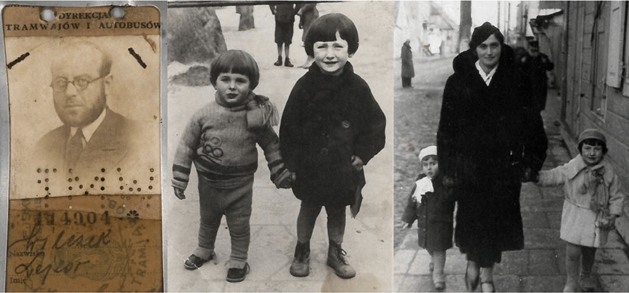 ילדות בתנאים קשים. מאיר ואחותו שרה בוורשה ב-1937 (בתמונה האמצעית) ועם אמם רחל בוורשה ב-1938. משמאל: האב אליעזר וילצ'ק לפני מלחמת העולם השניה | מקור: אתר יד ושם. 