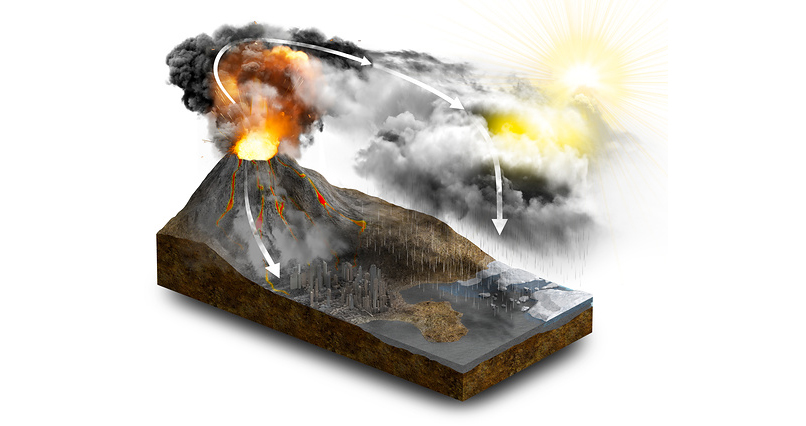 השפעות שונות של התפרצויות געשיות על האקלים: גשם חומצי, ירידה בכמות אור השמש, פיזור אפר וחלקיקים | מקור: Claus Lunau / Science Photo Library