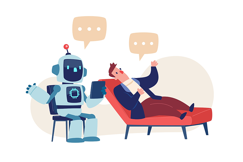 הבנת ההשלכות והגדרת מידת האחריות של מפתחי הצ'אטבוטים המטפלים עוד נמצאות בתהליכי התהוות. אדם על ספת הרובוט המטפל | blocberry, Shutterstock