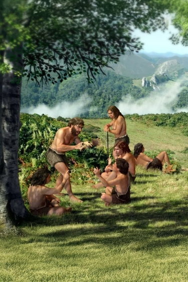 קבוצת ניאנרדטלים בטבע. איור: MAURICIO ANTON / SCIENCE PHOTO LIBRARY