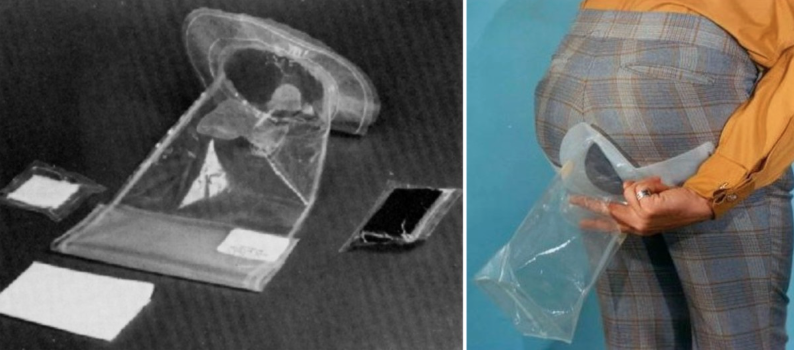 לא פשוט לעשות בשקית, וזה מאתגר עוד יותר בתנאי מיקרו-כבידה. השקיות ששימשו אסטרונאוטים במשימות אפולו, עם ערכת מגבונים ונייר, ומהנדס שמדגים את השימוש בהן | צילומים: NASA