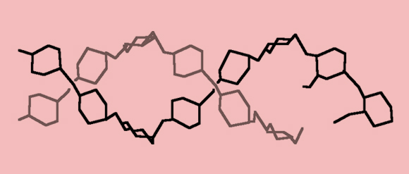 A section of a starch chain—hundreds of glucose molecules linked together | Source: Wikipedia Creator: Laghi.l