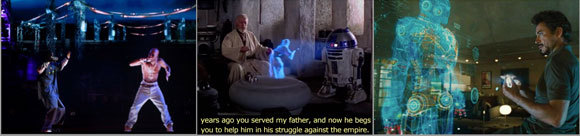 לא הולוגרמות: מימין - "איש הברזל" וידיד; באמצע –הנסיכה ליאה מבקשת סיוע; משמאל - טופאק מוכיח שבעסקי השעשועים יש חיים לאחר המוות, קואצ׳לה 2012