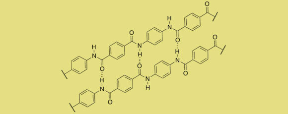 כמו גיליון של שרשראות שטוחות. השרשראות של יחידות הבסיס קשורות זו לזו בקשרי מימן | איור: Roland.chem, Wikipedia