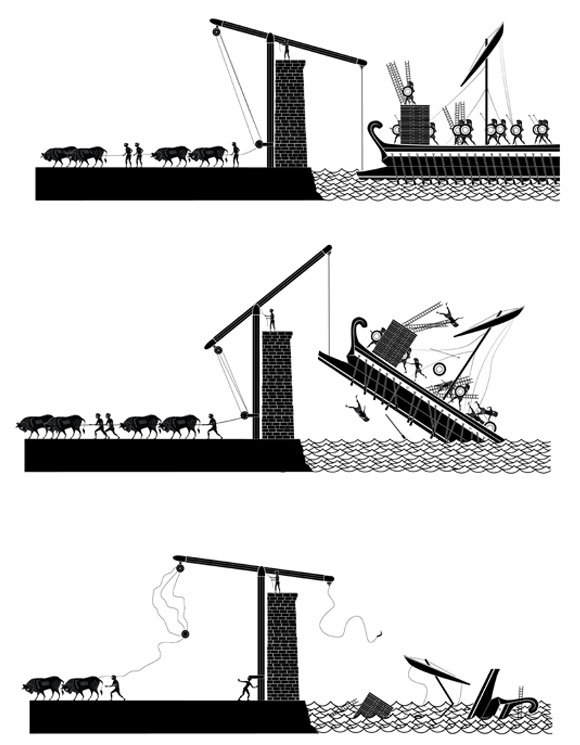 יד ברזל אחזה בחרטום הספינה. טופר הברזל של ארכימדס | איור: באדיבות Danai