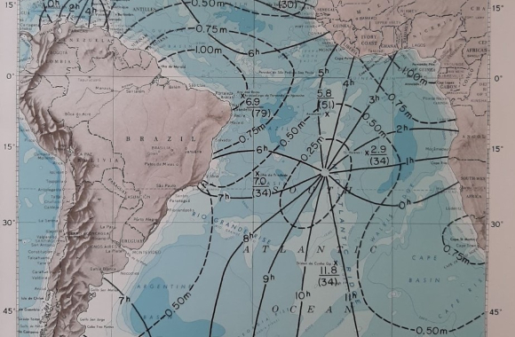 Mapping of tide height and tide times in the South Pacific Ocean.