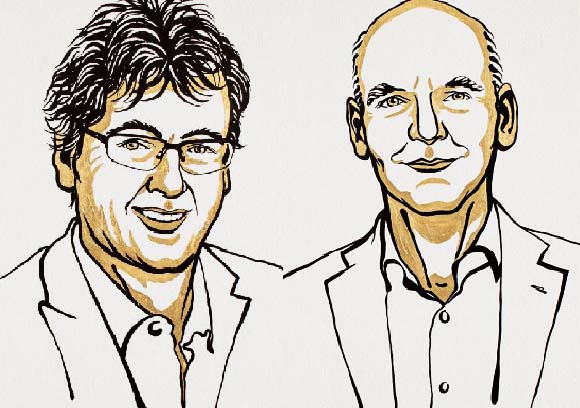 מולקולות פשוטות לפתרון בעיות מורכבות. ליסט (מימין) ומקמילן | איור: אתר פרס נובל