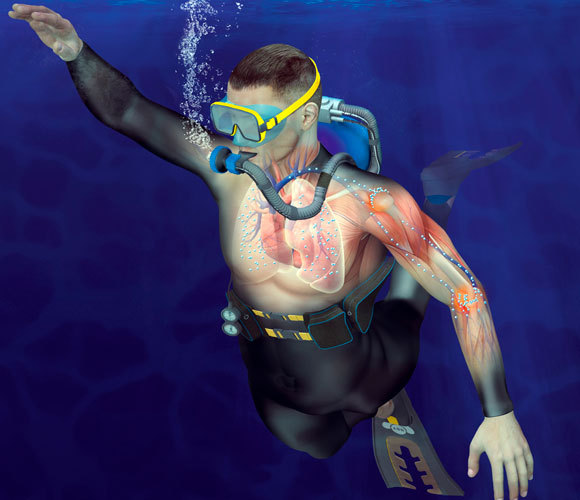 رسم توضيحيّ للفقاعات الهوائيّة الناتجة أثناء الغوص | Claus Lunau, Science Photo Library