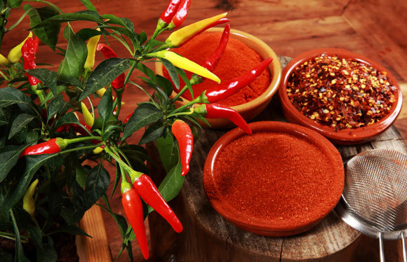نبات الفلفل الحارّ (تشيلي)، الفلفل الحارّ المطحون ومسحوق الفلفل الحار تصوير: SteAck ، Shutterstock