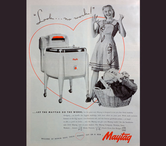 An advertisement for a household washing machine from 1946 | Origin: The Print Collector / Heritage Images / Science Photo Library