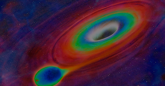  A black hole sucking the gas from a nearby star | Simulation: Science Photo Library