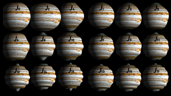 ההרמוניות הזוגיות משקפות את הסטייה מצורה כדורית, והאי-זוגיות את חוסר הסימטריה בין שני חלקי הכדור | איורים: James Tuttle Keane, Caltech 