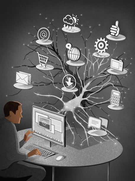 איור מחשב המתבסס על רכיבים דמויי תאי עצב. קרדיט: אדם סימפסון