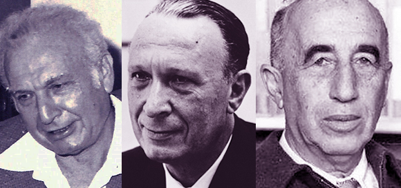 אנשי המחלקה. יוחנן רטנר (מימין), אהרן קציר (במרכז) ואפרים קציר | צילומים: Imrich, מכון ויצמן למדע, ויקיפדיה, נחלת הכלל