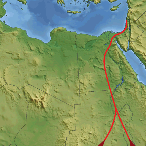 מאפריקה לכרמל. הנתיב המשוער של מסעות האדם שהגיע לישראל כבר לפני כ-180 אלף שנה | איור: מריה גורוחובסקי